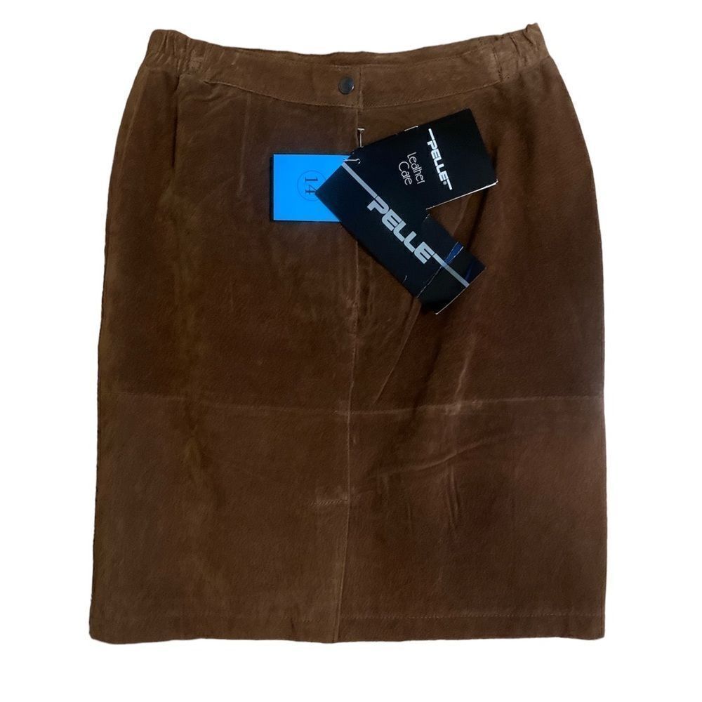 Pelle Brown 100% Leather Vintage Knee pencil Skirt NWT size 14